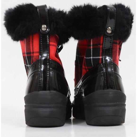 Anne Klein Gayla Red Plaid Faux Fur Mid-Calf Fabric Snow Boot Women's Size 5.5 - Picture 5 of 12